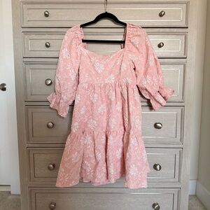 Pink Floral Puff Sleeve Dress